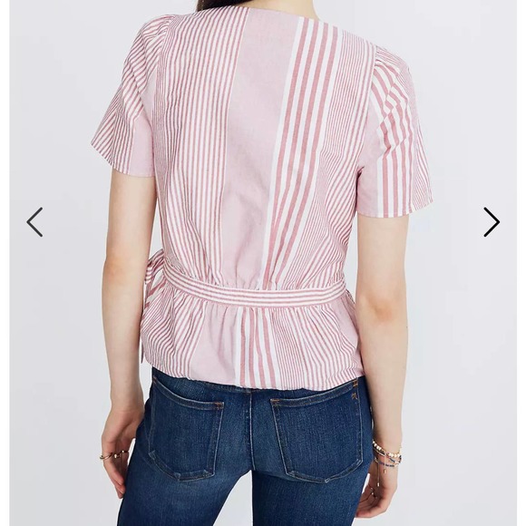Madewell Ruffle-Hem Wrap Top in Stripe Mix Large - Picture 3 of 10